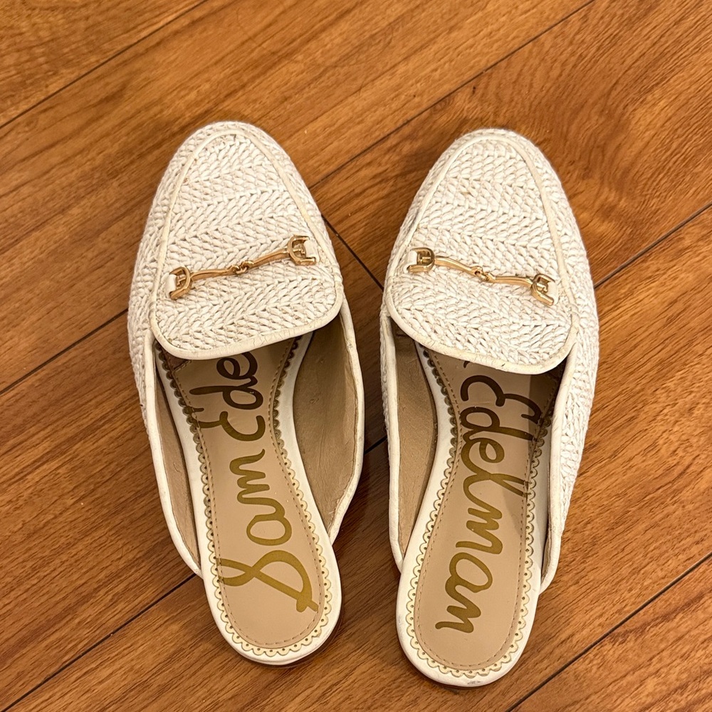 Sam Edelman Cream Braided Mule with Gold Bit Accent